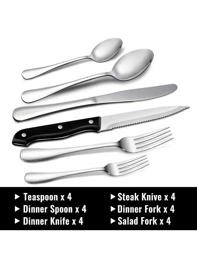 Home Care 24-Piece Silverware Set for 4, Stainless Steel Flatware Cutlery Set, Kitchen Utensils Set, Tableware Set For Home Kitchen Restaurant Hotel, Includes Knives Forks Spoons, Dishwasher Safe Silver - Image 2