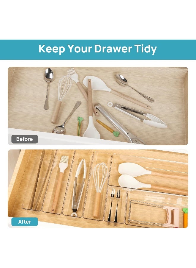 هوم كير 7 PCS Kitchen Drawer Organizer, 4 Size Clear Plastic Utensil Organizer Tray, Silverware Flatware Organizer for Drawer, Storage Bins for Makeup, Bathroom Clear - Image 5
