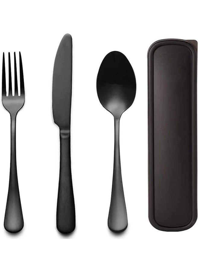 Home Care Heywood Portable Travel Utensils Set with Case 18/8 Stainless Steel Black Silverware Sets Include Knife Fork and Spoon with Case Reusable Utensil Set for Lunch Box and Camping Black - Image 1