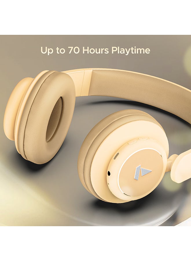 Rockerz 450 Pro On Ear Headphones w/ 70 Hours Battery, 40Mm Drivers, Bluetooth v5.0, Padded Ear Cushions, Easy Access Controls and Voice Assistant Hazel Beige