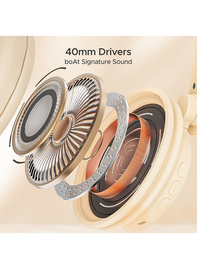 Rockerz 450 Pro On Ear Headphones w/ 70 Hours Battery, 40Mm Drivers, Bluetooth v5.0, Padded Ear Cushions, Easy Access Controls and Voice Assistant Hazel Beige