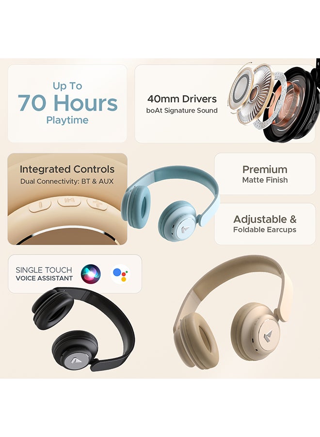 Rockerz 450 Pro On Ear Headphones w/ 70 Hours Battery, 40Mm Drivers, Bluetooth v5.0, Padded Ear Cushions, Easy Access Controls and Voice Assistant Hazel Beige