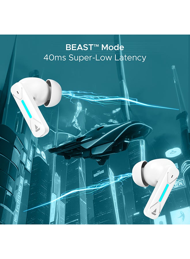 boAt Immortal Airspeed Pro Truly Wireless In- Ear Earbuds w/ 32dB ANC, Beast Mode with 40ms Latency, 40hrs Playback, 4 Mics with ENx, Premium ID w/LEDs & ASAP Charge White Sabre  - Image 4