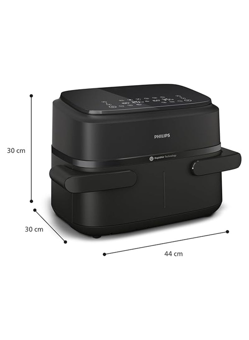 فيليبس قلاية هوائية فيليبس 1000 سلسلة FlexDrawer بسلتين مزدوجتين، فاصل صينية قابل للفصل، تطبيق HomeID، مع 6 إعدادات و10 طرق طهي-NA150/09 - Image 3