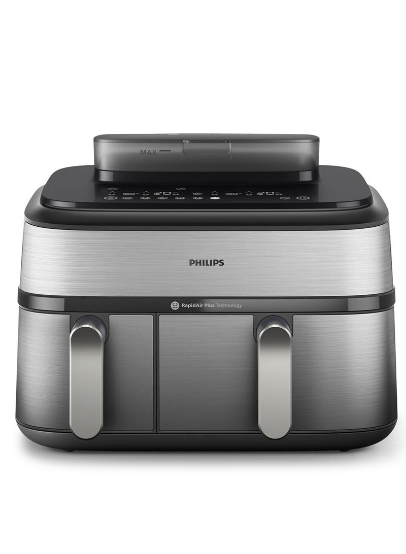 فيليبس قلاية هوائية فيليبس 5000 سلسلة بسلتين مع وظيفة البخار، سعة 9 لتر، 12 إعداد و19 طريقة مختلفة للطهي، تذكير بالاهتزاز لطهي أفضل، تنظيف بالبخار - NA555/09 - Image 1