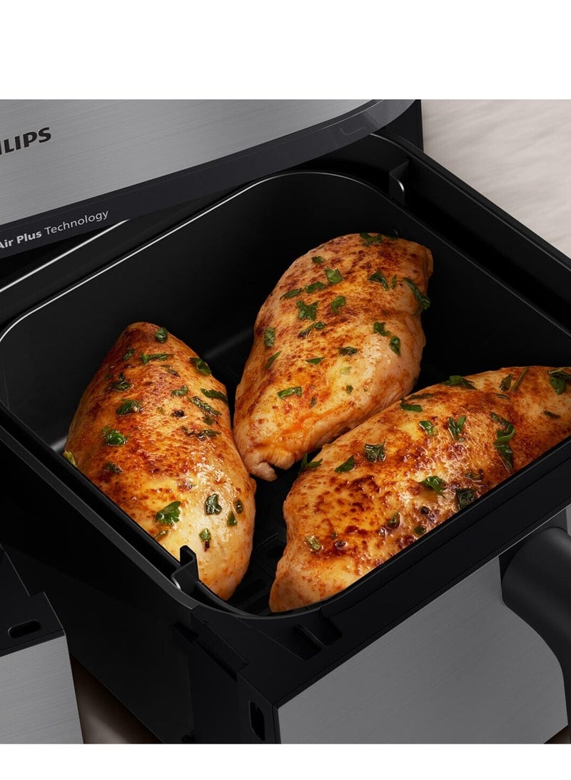 فيليبس قلاية هوائية فيليبس 5000 سلسلة بسلتين مع وظيفة البخار، سعة 9 لتر، 12 إعداد و19 طريقة مختلفة للطهي، تذكير بالاهتزاز لطهي أفضل، تنظيف بالبخار - NA555/09 - Image 2