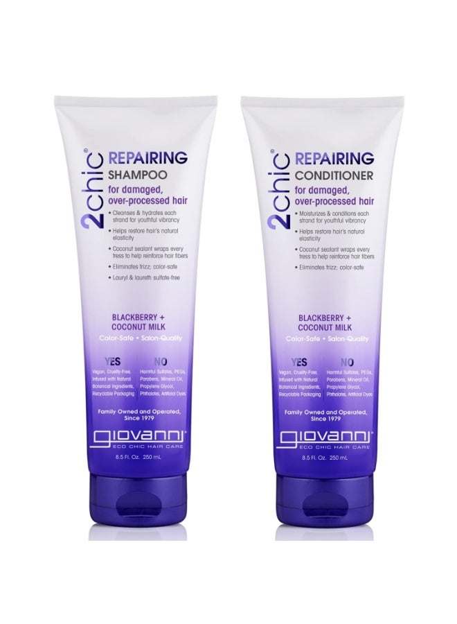 Giovanni 2chic Ultra-Repairing Shampoo & Conditioner Set - For Damaged, Over-Processed Hair, Helps Restore Hair's Natural Elasticity, Blackberry & Coconut Oil, Shea Butter, Color Safe - 8.5 oz Each - Image 1