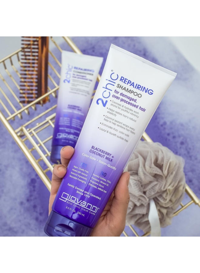 Giovanni 2chic Ultra-Repairing Shampoo & Conditioner Set - For Damaged, Over-Processed Hair, Helps Restore Hair's Natural Elasticity, Blackberry & Coconut Oil, Shea Butter, Color Safe - 8.5 oz Each - Image 2