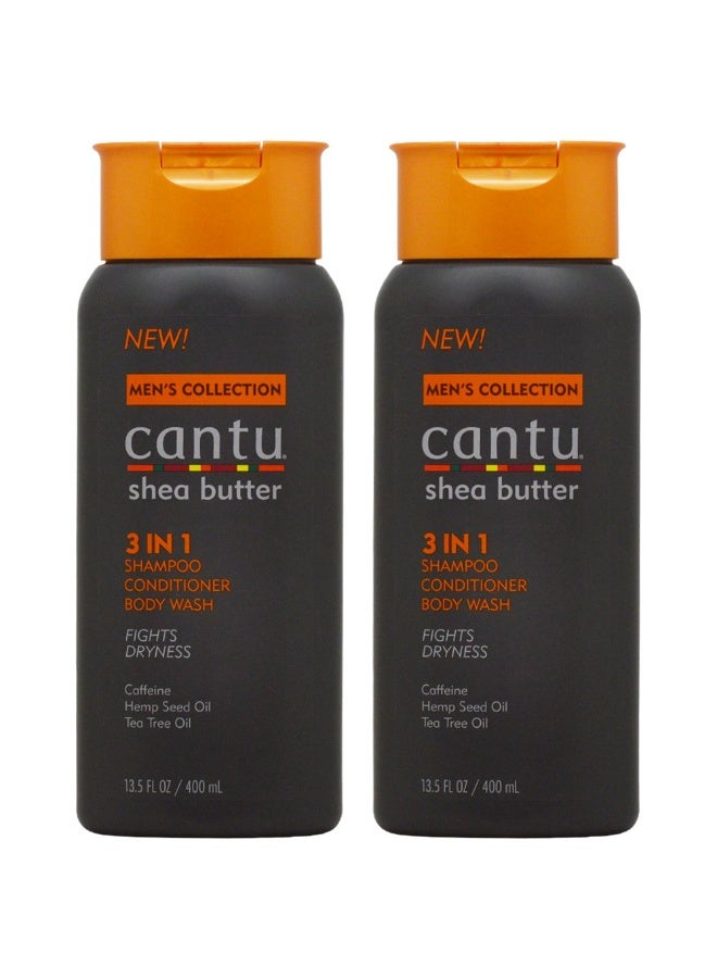 Cantu Men's 3 In 1 Shampoo/Conditioner/Body Wash 13.5oz Pack of 2 