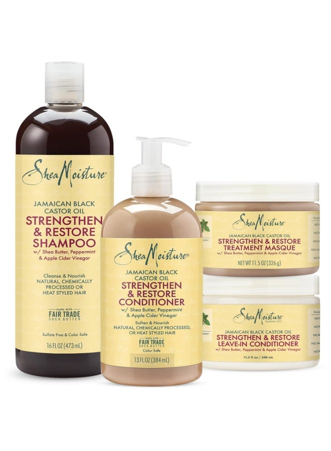 شيامويستر Jamaican Black Castor Oil Hair Care Set: 16oz Growth Shampoo, 13oz Strengthening Conditioner, 11.5oz Leave-In Treatment, 12oz Restorative Masque for Curly Hair - Image 1