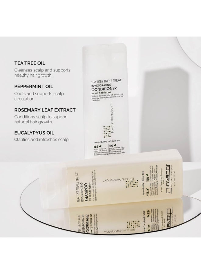 Giovanni Tea Tree Triple Treat Invigorating Shampoo & Conditioner Set - Cooling Peppermint, Eucalyptus, Rosemary, Helps Dry, Flaky Scalp, Salon Quality, Vegan, Cruelty Free, Paraben Free - 8.5 Fl oz Each - Image 3