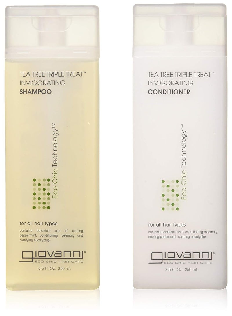 Giovanni Tea Tree Triple Treat Invigorating Shampoo & Conditioner Set - Cooling Peppermint, Eucalyptus, Rosemary, Helps Dry, Flaky Scalp, Salon Quality, Vegan, Cruelty Free, Paraben Free - 8.5 Fl oz Each - Image 1