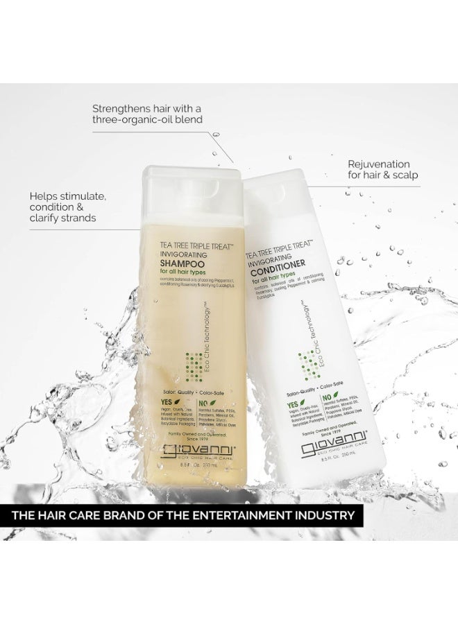 Giovanni Tea Tree Triple Treat Invigorating Shampoo & Conditioner Set - Cooling Peppermint, Eucalyptus, Rosemary, Helps Dry, Flaky Scalp, Salon Quality, Vegan, Cruelty Free, Paraben Free - 8.5 Fl oz Each - Image 2