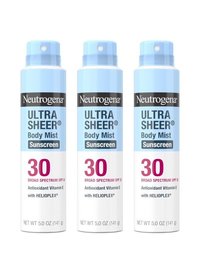 نيوتروجينا Ultra Sheer Body Mist Sunscreen Spray Broad Spectrum SPF 30, Lightweight, Non-Greasy And Water Resistant, Oil-Free & Non-Comedogenic, Oxybenzone-Free UVA/UVB Sunscreen Mist, 5 oz (Pack of 3)ounce - Image 1