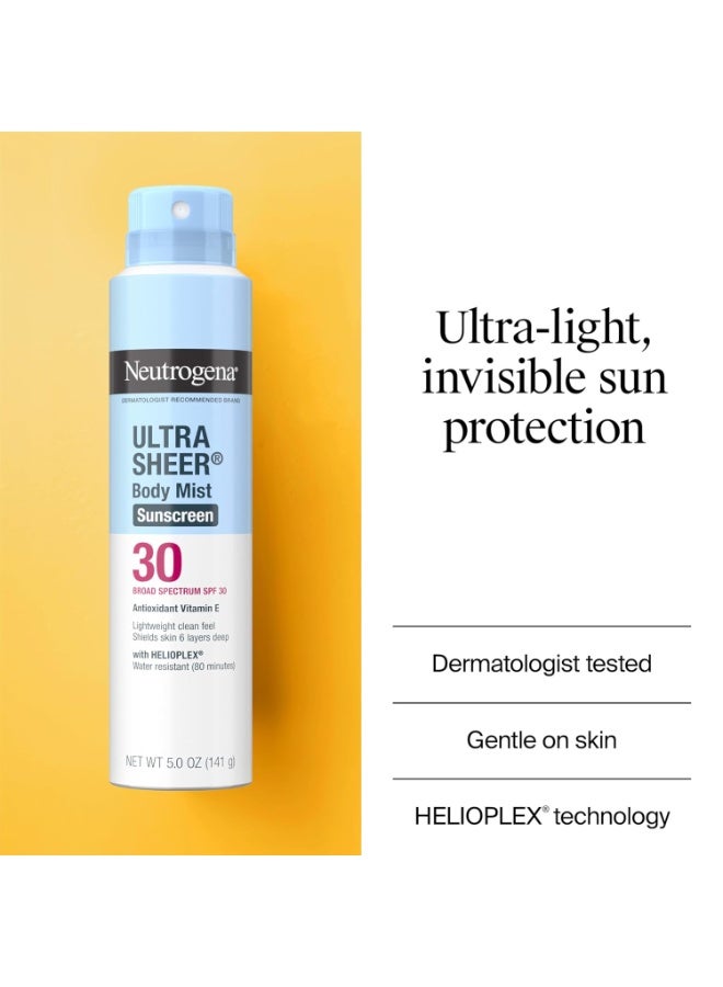 نيوتروجينا Ultra Sheer Body Mist Sunscreen Spray Broad Spectrum SPF 30, Lightweight, Non-Greasy And Water Resistant, Oil-Free & Non-Comedogenic, Oxybenzone-Free UVA/UVB Sunscreen Mist, 5 oz (Pack of 3)ounce - Image 4