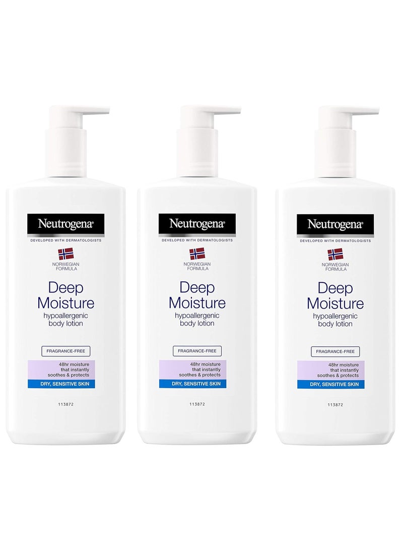 نيوتروجينا Norwegian Formula Deep Moisture Hypoallergenic Body Lotion For Dry Skin - Size: 13.53 Fl Oz (Pack of 3)ounce - Image 1