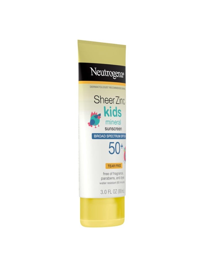 نيوتروجينا Sheer Zinc Oxide Kids Mineral Sunscreen Lotion, Broad Spectrum SPF 50+ with UVA/UVB Protection, Water-Resistant for 80 Minutes, Paraben-, Dye-, Fragrance- & Tear Free, 3 fl. ozFluid Ounce - Image 3
