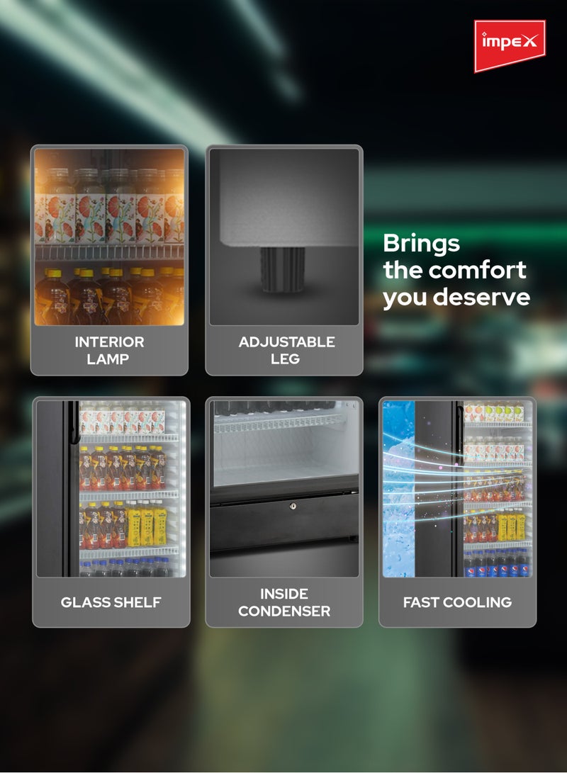 إمبكس 380L Showcase Chiller | Interior Lamp | Fast Cooling | 5 Shelves | Child Safety Lock | Inside Condenser | Ideal Glass Door Refrigerator for Home, office, Shops & Cafés | Eco-Friendly | IMSC400B 380 L 150 W IMSC400B Black - Image 5