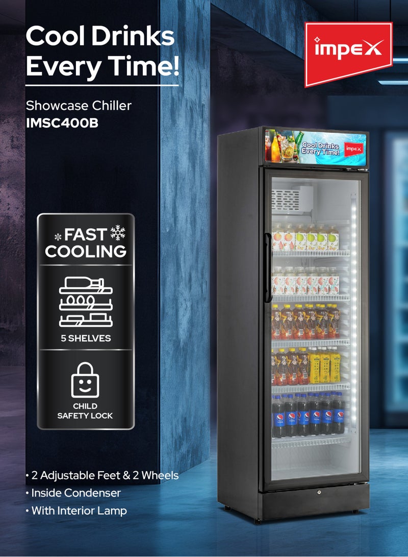 إمبكس 380L Showcase Chiller | Interior Lamp | Fast Cooling | 5 Shelves | Child Safety Lock | Inside Condenser | Ideal Glass Door Refrigerator for Home, office, Shops & Cafés | Eco-Friendly | IMSC400B 380 L 150 W IMSC400B Black - Image 2