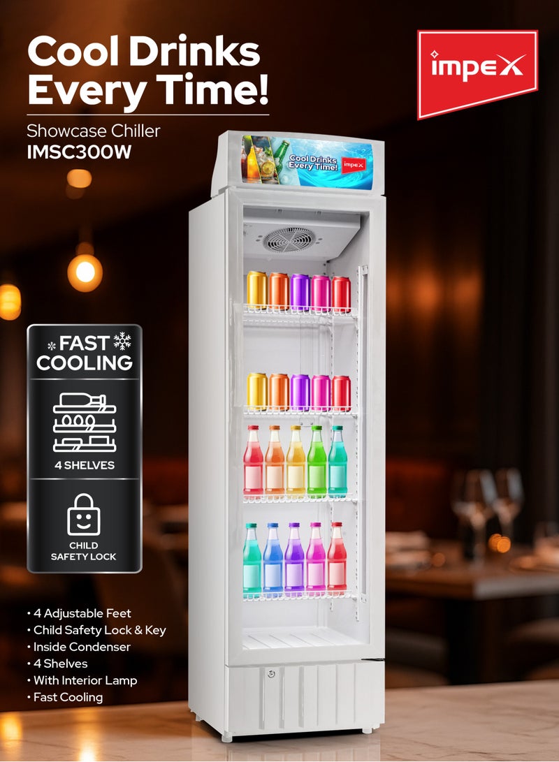 إمبكس 280L Showcase Chiller | Fast Cooling | Display Refrigerator with 4 Adjustable Shelves | Interior Lamp | Child Safety Lock | 2 Adjustable Feet & 2 Wheels | Ideal Glass Door Refrigerator for Home, office, Shops & Cafés | IMSC300W 280 L 150 W IMSC300W White - Image 2