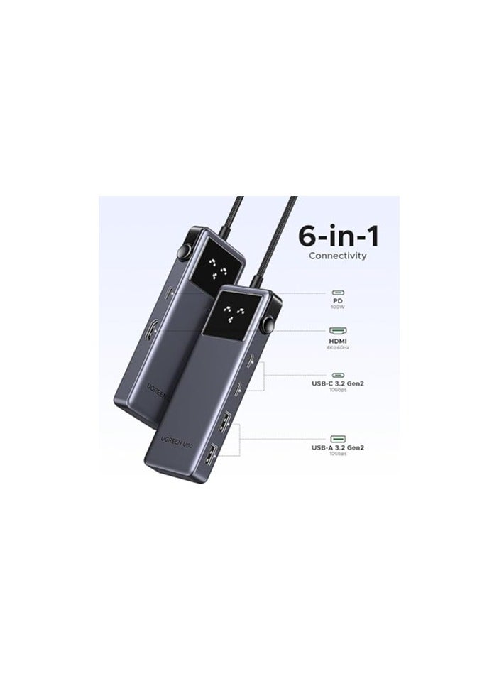 يو جرين Uno 6 IN 1 USB-C HUB 4K60Hz PD100W 10Gbps USB3.2 Splitter Adapter for Laptop Macbook Pro Air USB Expander Docking Station Gray - Image 2