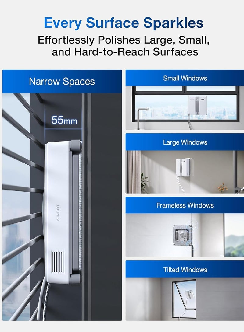 ecovacs WINBOT Mini Window Cleaning Robot - Compact Design, Dual Nozzles with Ultrasonic Spray, 9-Stage Protection System, Intelligent Path Planning, 3 Cleaning Modes, Anti-Slipping System 90 W WINBOT MINI Grey - Image 2