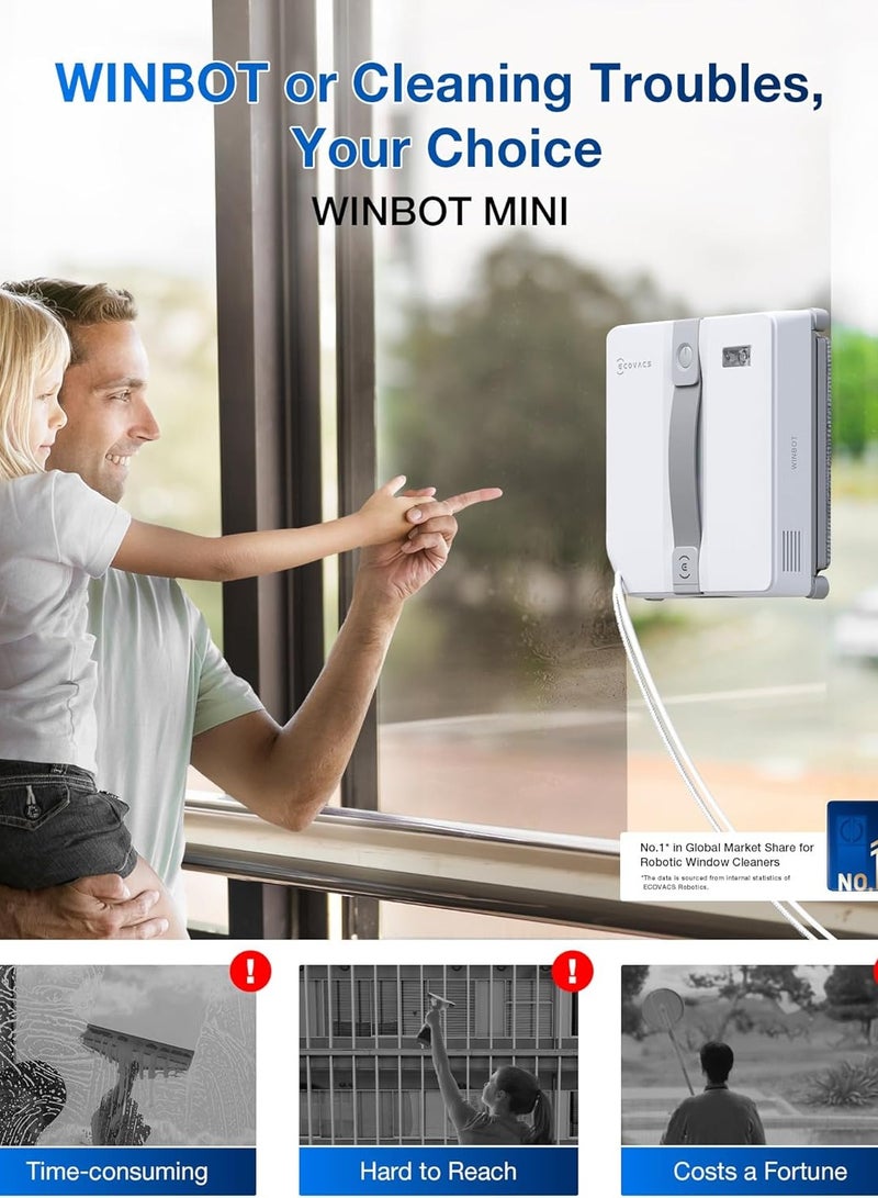 ecovacs WINBOT Mini Window Cleaning Robot - Compact Design, Dual Nozzles with Ultrasonic Spray, 9-Stage Protection System, Intelligent Path Planning, 3 Cleaning Modes, Anti-Slipping System 90 W WINBOT MINI Grey - Image 5