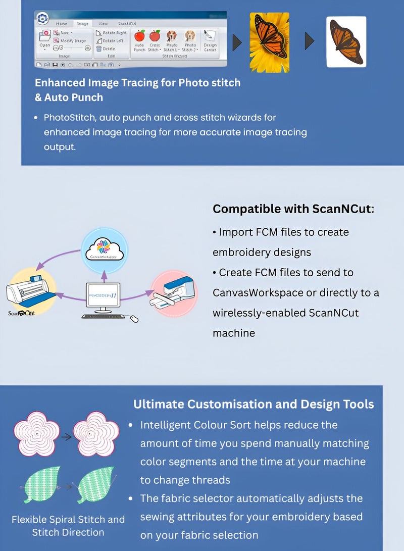 brother PE-Design 11 Embroidery Digitizing Software for Windows – Advanced All-in-One Design & Editing System with 1000+ Built-in Patterns, 130 Fonts, Photo Stitch, Wireless LAN, and ScanNCut Compatibility – Ideal for Home & Business Use  - Image 4