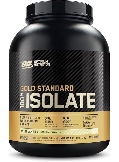 Gold Standard 100% Isolate, 25 Grams of Protein, Hydrolyzed and Ultra-Filtered Whey Protein Isolate - Rich Vanilla, 2.91 lbs, 44 Servings (1.32 KG)