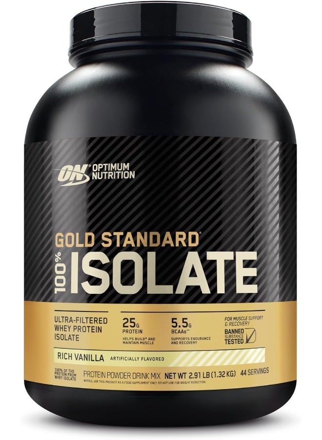 Gold Standard 100% Isolate, 25 Grams of Protein, Hydrolyzed and Ultra-Filtered Whey Protein Isolate - Rich Vanilla, 2.91 lbs, 44 Servings (1.32 KG)