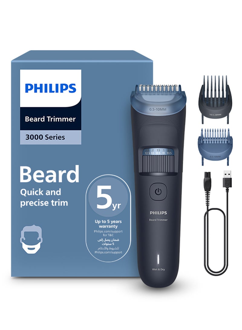 Philips Beard Trimmer BT3665/15 40 length settings 0.5–20 mm Comb lifts hairs for an even trim 100% washable 80 min cordless USB-A charging Battery indicator Blue - Image 2