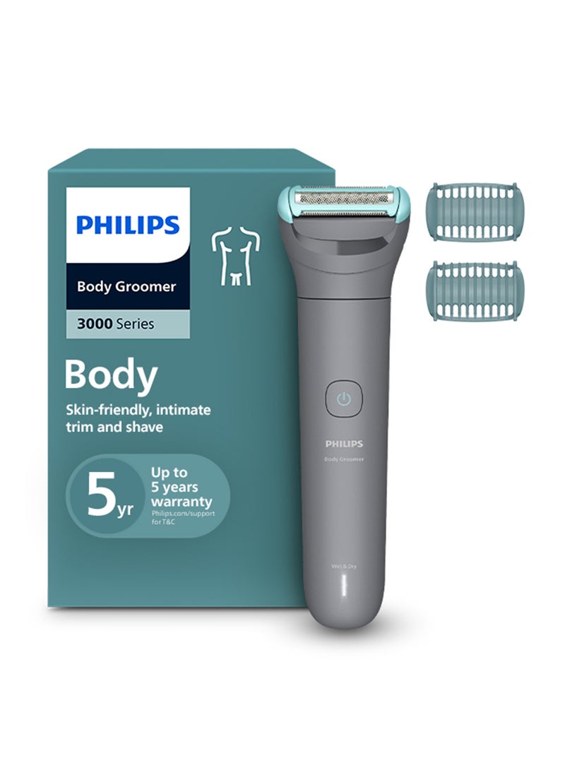 Philips Body Groomer Bg3480/15 | Trim & Shave Body Hair | 100% Showerproof | Skin-Friendly | 2 & 3 Mm Combs | Up To 80 Min Cordless | Battery Indicator | USB Charging grey - Image 1