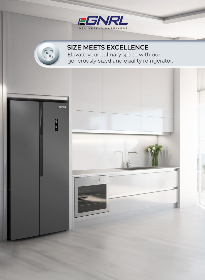 اغنرل 650L Capacity Side By Side Inverter Based Refrigerator-Freezer ‎With Digital Control And Temperature Display, No-Frost, LED-light EGR820S Dark Silver, One Year Warranty 185 W EGR820S Dark Silver Finish - Image 5