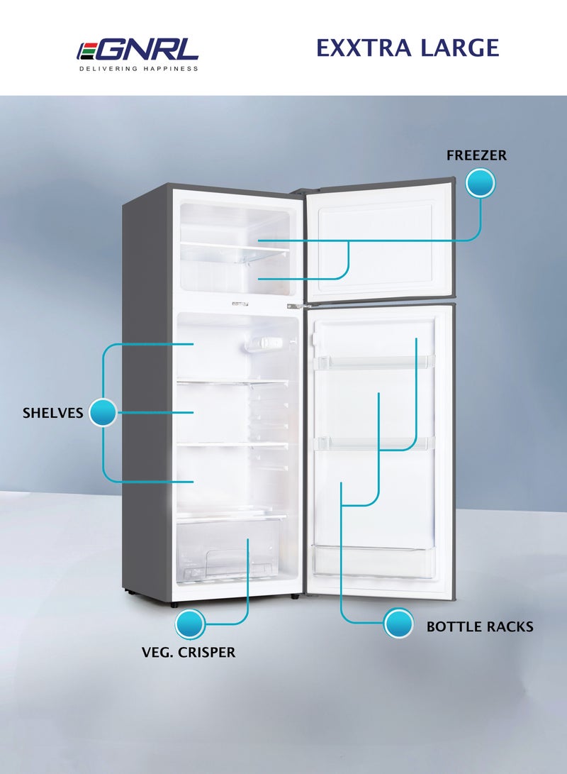 اغنرل 275L GROSS - 215L NET Capacity Double Door Refrigerator Dark Silver Color Defrost Recessed Handle R600A Inside Condenser EGR225S, One Year Warranty 120 W EGR225S Dark Silver Finish - Image 3