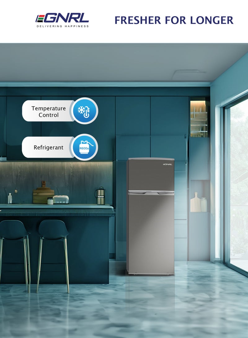 اغنرل 275L GROSS - 215L NET Capacity Double Door Refrigerator Dark Silver Color Defrost Recessed Handle R600A Inside Condenser EGR225S, One Year Warranty 120 W EGR225S Dark Silver Finish - Image 5