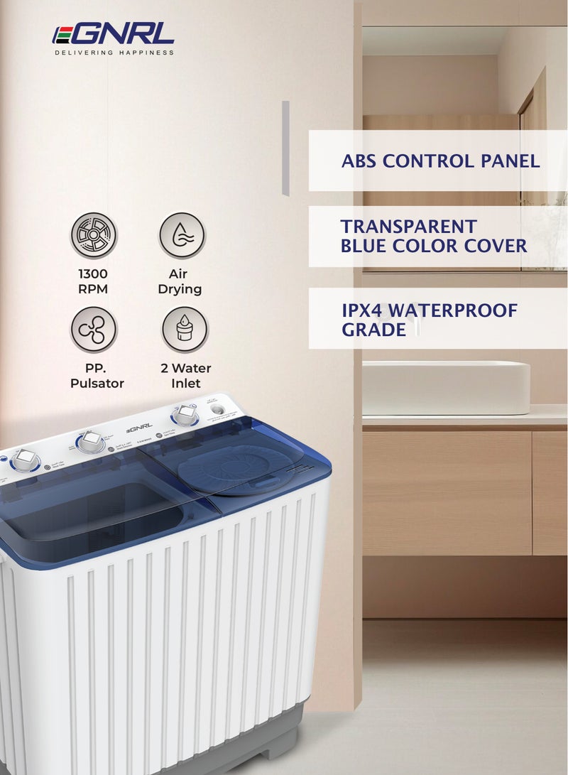 EGNRL 6.5 KG Wash/ 5.0 KG Spin Semi- Automatic Twin Tub Washing Machine, EGWM800, White (1 Year Brand Warranty) 6.5 kg 580 W EGWM800 White - Image 3