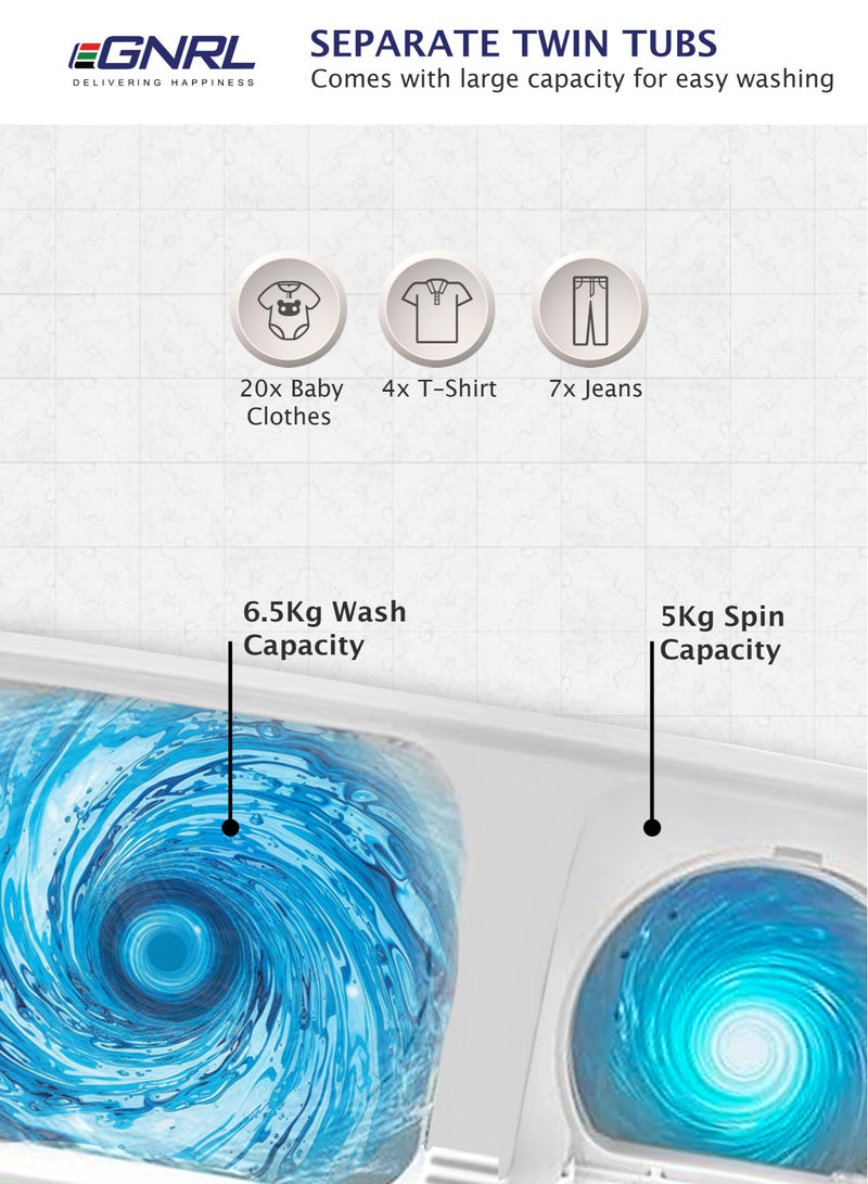 EGNRL 6.5 KG Wash/ 5.0 KG Spin Semi- Automatic Twin Tub Washing Machine, EGWM800, White (1 Year Brand Warranty) 6.5 kg 580 W EGWM800 White - Image 4