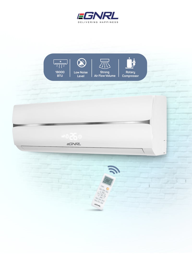 EGNRL Split AC White 18000 BTU T1 Rotary R410a, EG18C, 2024 New Series Model, 1.5 Ton with 3M Pipe Kit, Golden Fin, Rotary, 1 Year Manufacturer Warranty, 1 Year Compressor Warranty 1750 W EG18C White - Image 1