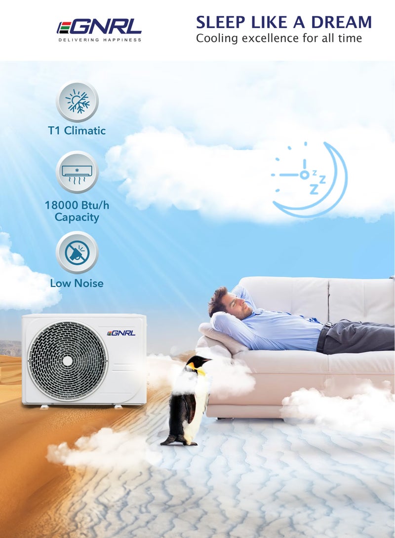 EGNRL Split AC White 18000 BTU T1 Rotary R410a, EG18C, 2024 New Series Model, 1.5 Ton with 3M Pipe Kit, Golden Fin, Rotary, 1 Year Manufacturer Warranty, 1 Year Compressor Warranty 1750 W EG18C White - Image 4