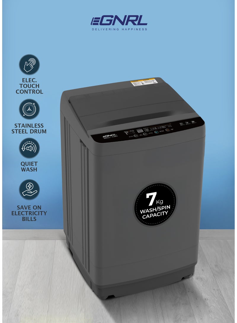 EGNRL 7KG Top Load Fully Automatic Washing Machine with Pump, EGWM725, Child Lock, Quick And Quiet Wash, Water And Energy Saving - Grey 7 kg 735 W EGWM725 Grey - Image 1