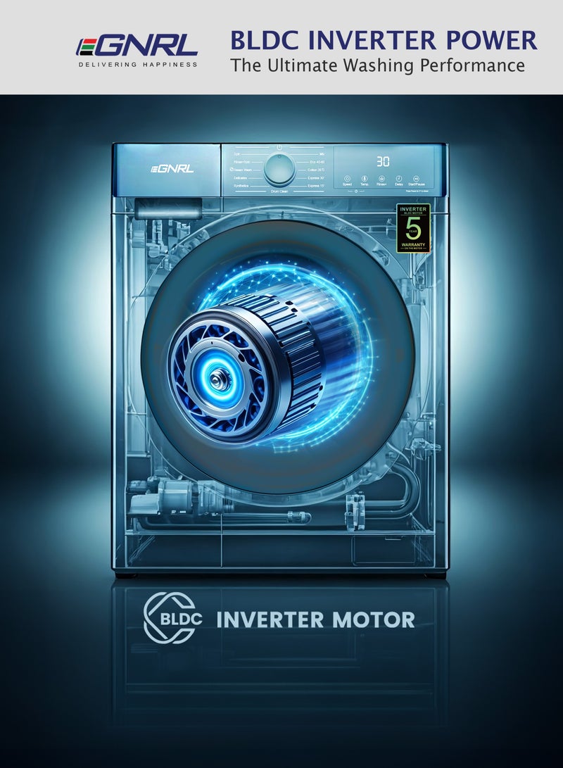EGNRL 6KG Front Load Washing Machine 2025 Model, EGWMFL700, With Inverter BLDC Motor 5 Year Warranty, 5 STAR Energy & Water Consumption, 1200 RPM, 12 Programs (1 Year Brand Warranty) 6 kg 1600 W EGWMFL700 White - Image 5
