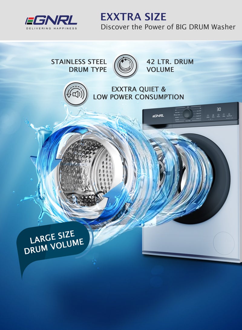 EGNRL 6KG Front Load Washing Machine 2025 Model, EGWMFL700, With Inverter BLDC Motor 5 Year Warranty, 5 STAR Energy & Water Consumption, 1200 RPM, 12 Programs (1 Year Brand Warranty) 6 kg 1600 W EGWMFL700 White - Image 3