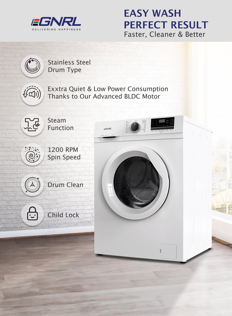 EGNRL 7KG Front Load Washing Machine, EGWM850, With INVERTER BLDC Motor 10 Year Warranty 1200 RPM 16 Program With Digital Control-LED Display Knob and Button Control Multiple Temperature (1 Year Brand Warranty) 7 kg 1950 W EGWM850 White - Image 2
