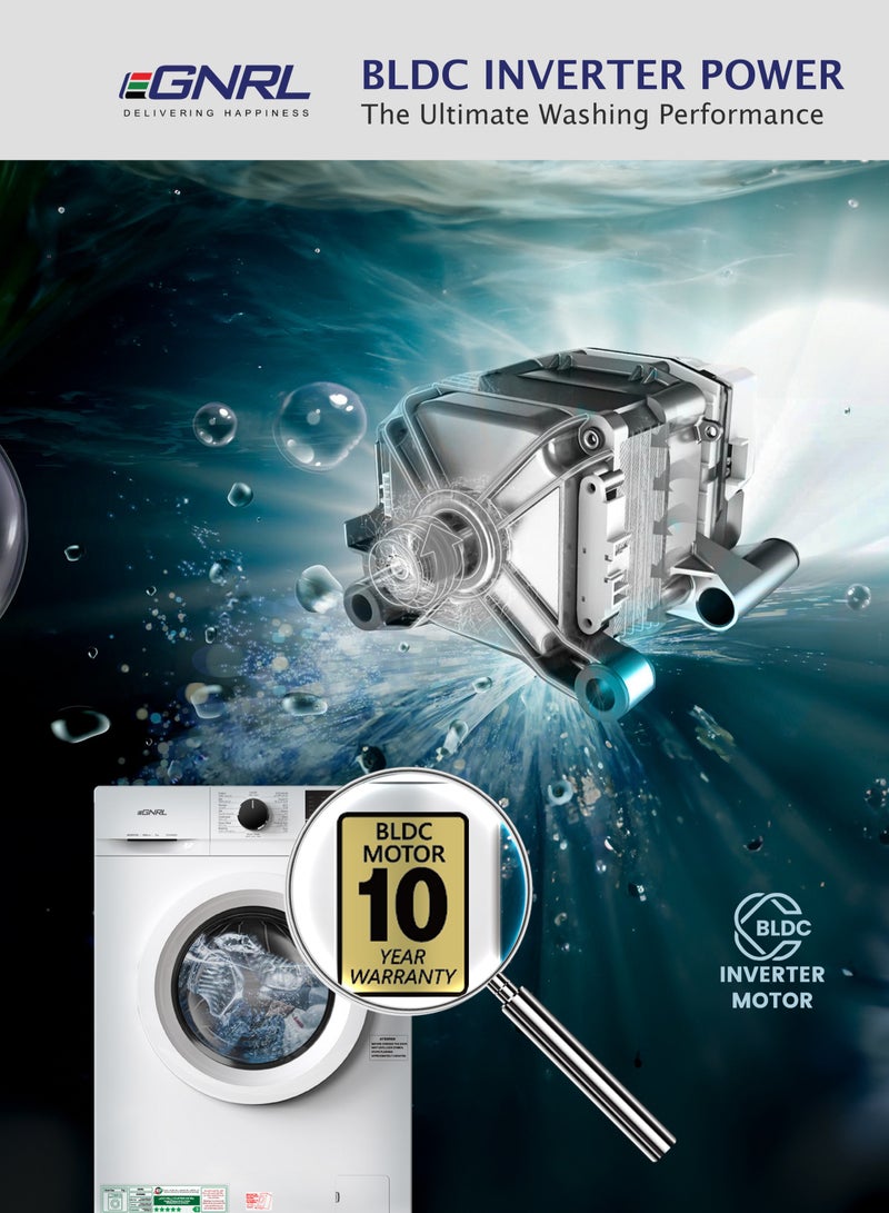 EGNRL 7KG Front Load Washing Machine, EGWM850, With INVERTER BLDC Motor 10 Year Warranty 1200 RPM 16 Program With Digital Control-LED Display Knob and Button Control Multiple Temperature (1 Year Brand Warranty) 7 kg 1950 W EGWM850 White - Image 5