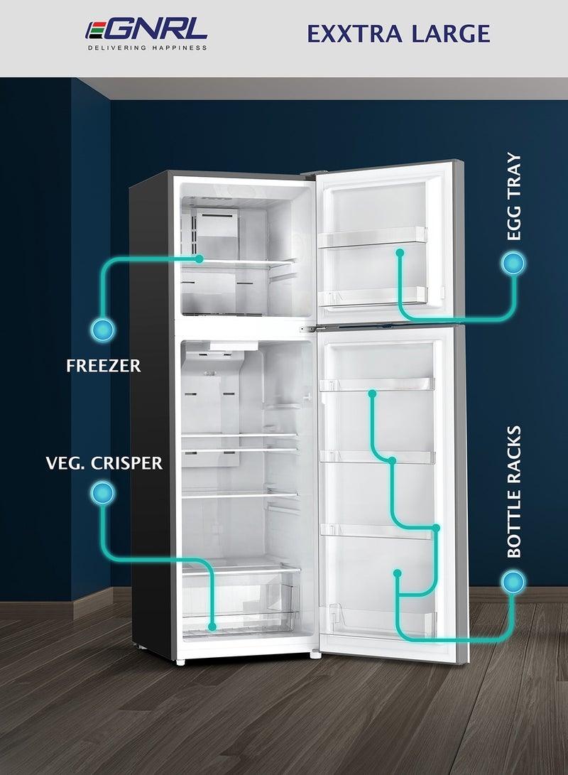 اغنرل 375L GROSS - 243L NET Capacity, INVERTER, NO FROST Double Door Refrigerator Dark Silver Color Recessed Handle R600A Inside Condenser EGR375S, One Year Warranty 150 W EGR375S Dark Silver - Image 3