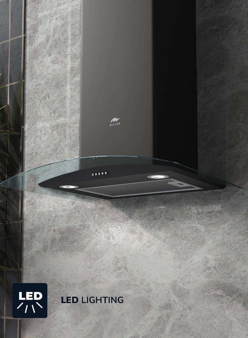 MILLEN Range Hood 60cm Curved Glass Chimney Black-  3 Years Warranty MKHG 603 BL Black - Image 3