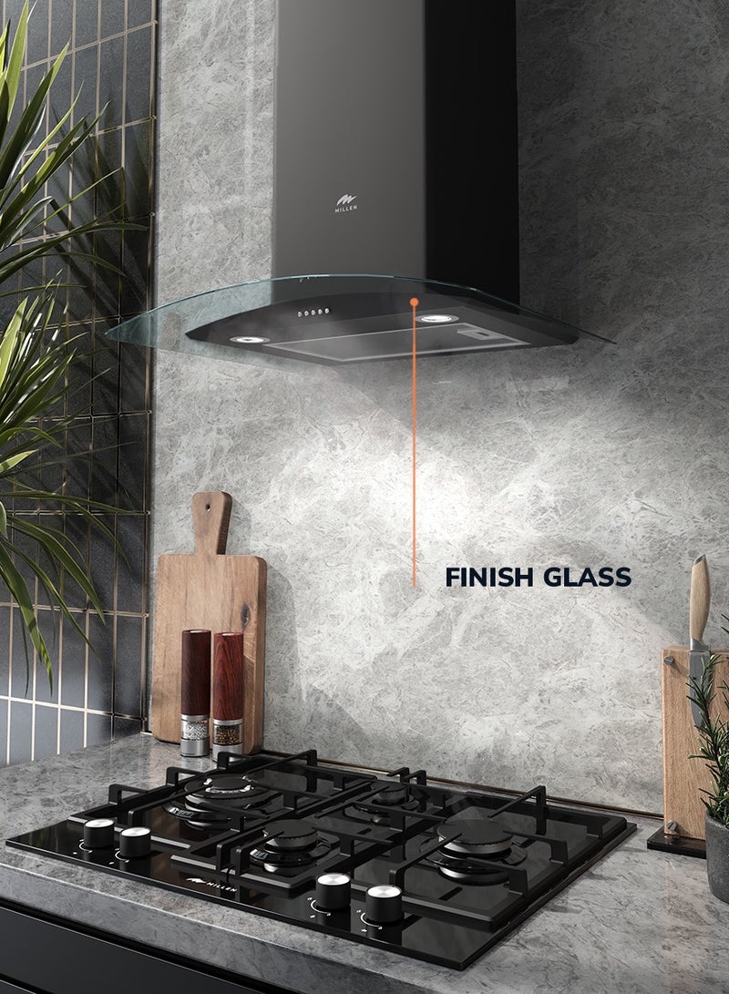 MILLEN Range Hood 60cm Curved Glass Chimney Black-  3 Years Warranty MKHG 603 BL Black - Image 5