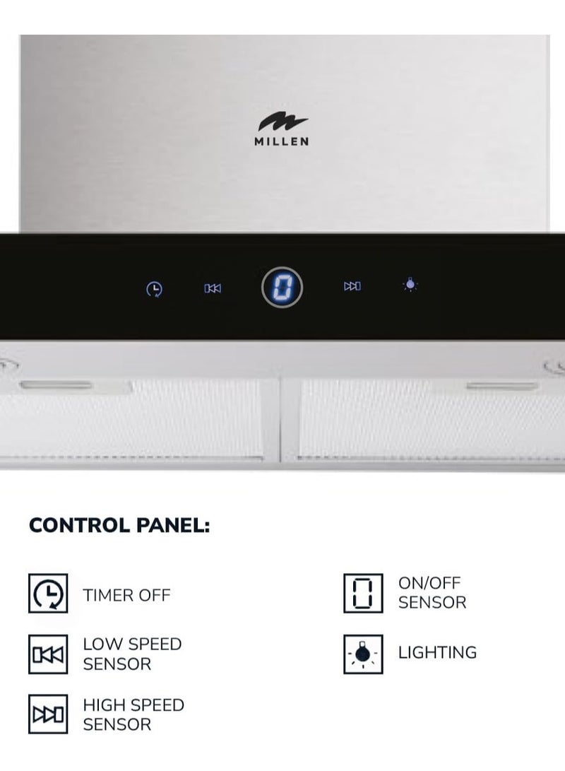 ميلين 60cm Range Hood Silver/Black , 3 Years Warranty MKH 605 IX Stainless Steel - Image 4