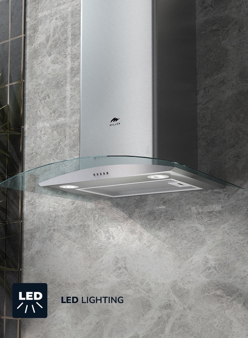 ميلين Range Hood 60cm Curved Glass Chimney Stainless Steel-  3 Years Warranty MKHG 603 IX Stainless Steel - Image 3