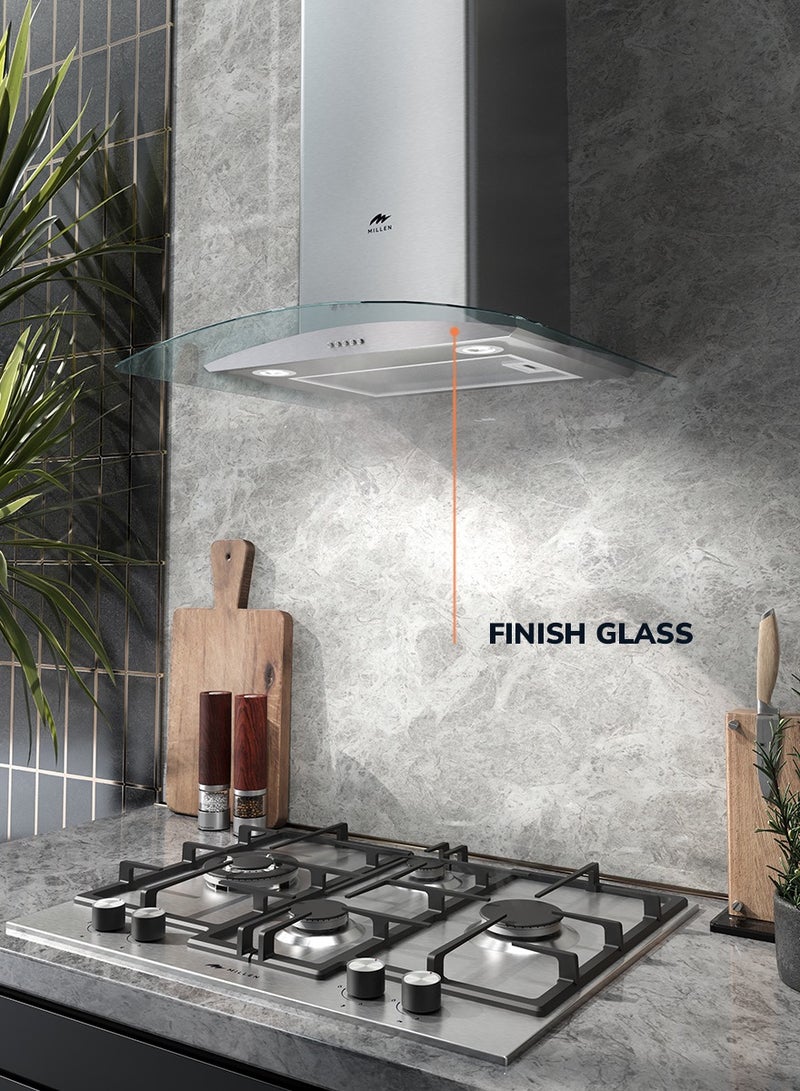 ميلين Range Hood 60cm Curved Glass Chimney Stainless Steel-  3 Years Warranty MKHG 603 IX Stainless Steel - Image 5